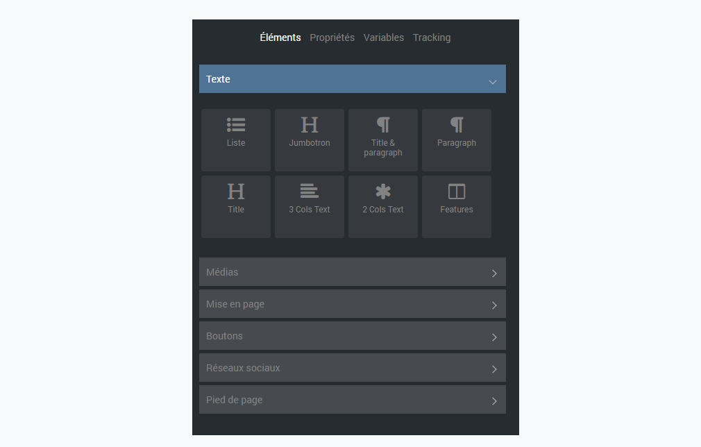 Éléments disponibles dans l’Email Builder